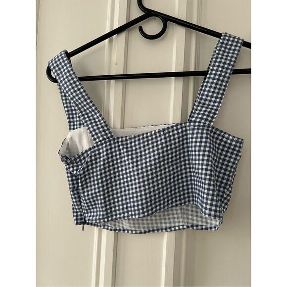 NWT Lulus blue and white gingham cropped tank top XS - Picture 2 of 4